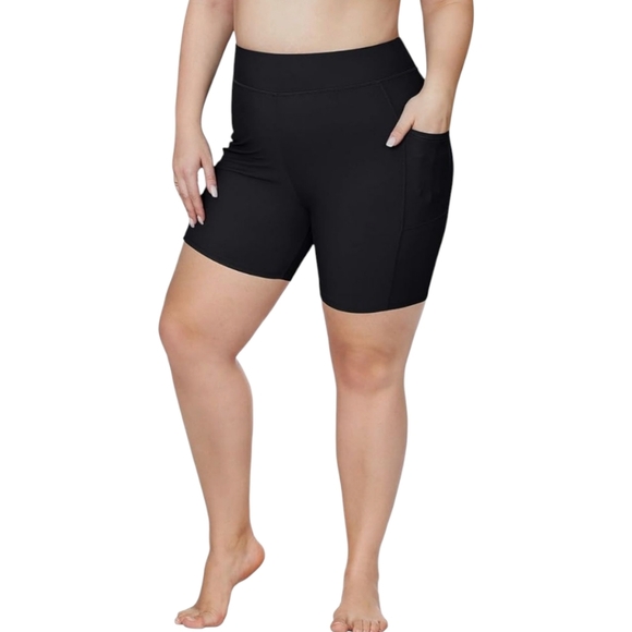 ATTRACO Women's New  Black Plus Size High Wasted Swimsuit Shorts 3X - Picture 2 of 15